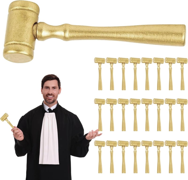 Varku Gold Wood Judge Gavel Set, 25 Pcs Party Favors Halloween, Elegant Courtroom Design, Polished Finish, Ideal for Auction and Costume Props, 11CM Judge Mallet - Image 1